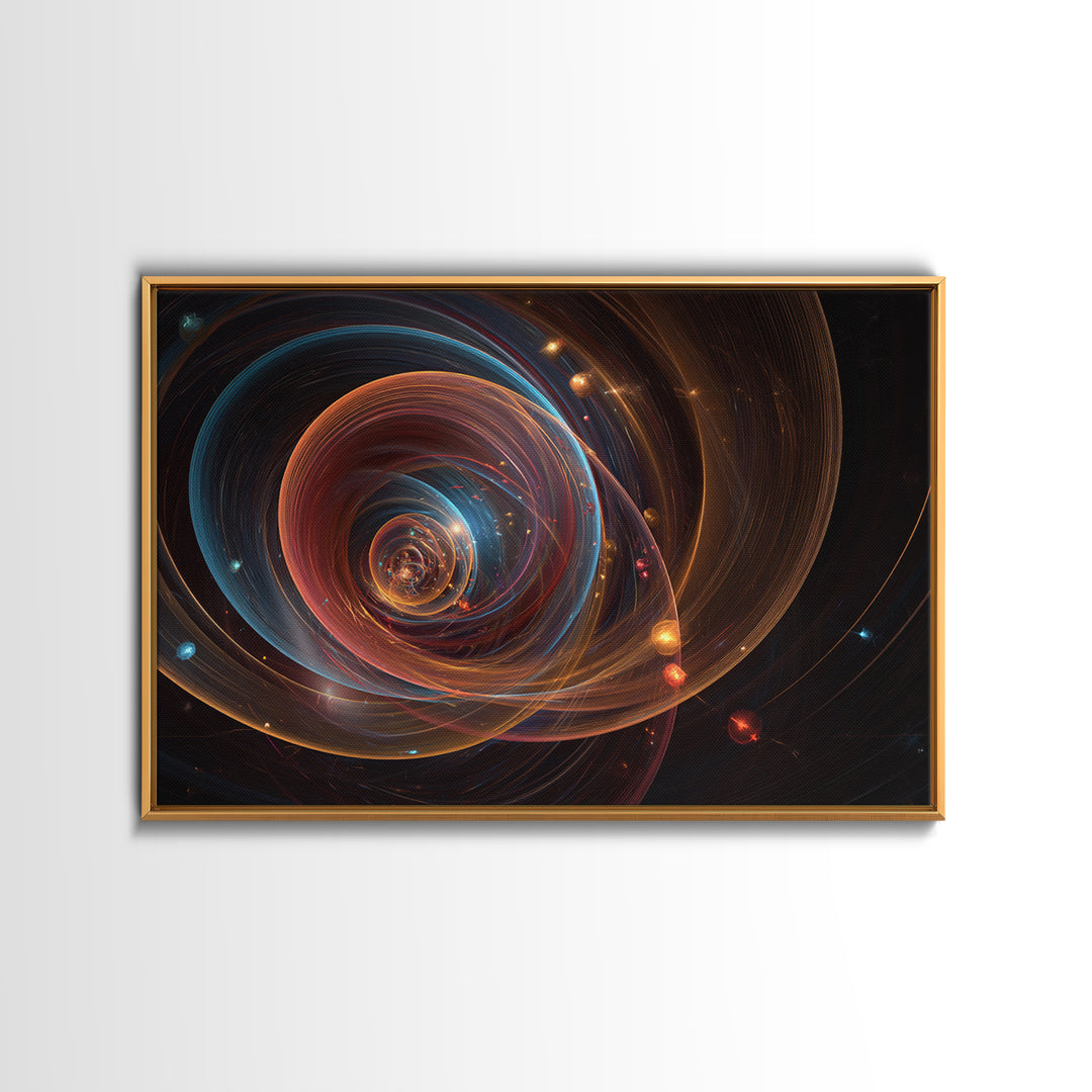Cosmic Orbital Spiral Framed Canvas Print, Modern Abstract Art, Space Abstract Art Decor, Sci Fi Wall Art For Home Office