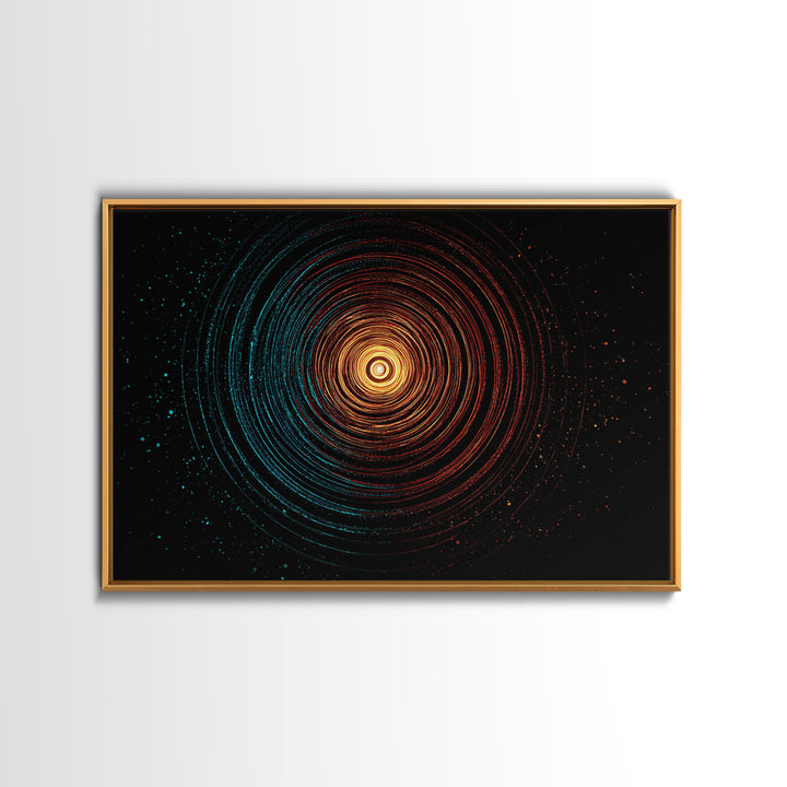 Glowing Orange Teal Concentric Rings Wall Art, Modern Abstract Art Print, Cosmic Retro Geometric Decor For Bedroom Office