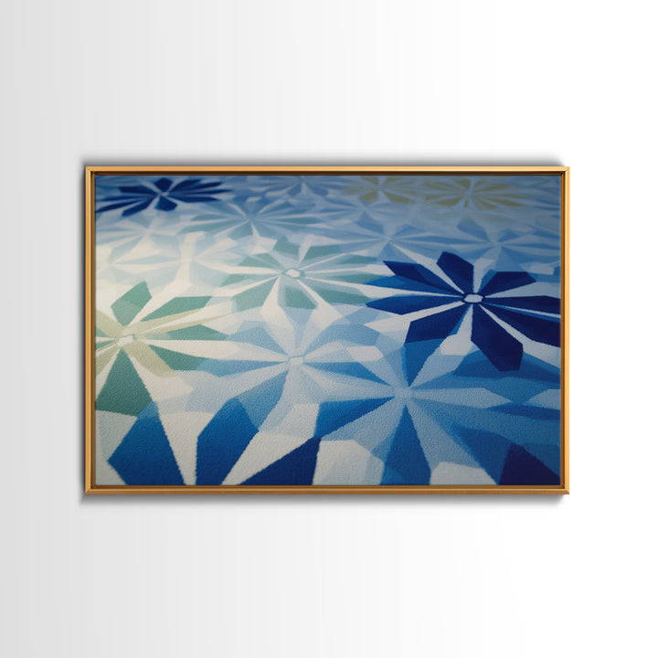 Blue Geometric Floral Pattern Wall Art, Scandinavian Modern Abstract Print, Coastal Bedroom Decor, Minimalist Home Office Art