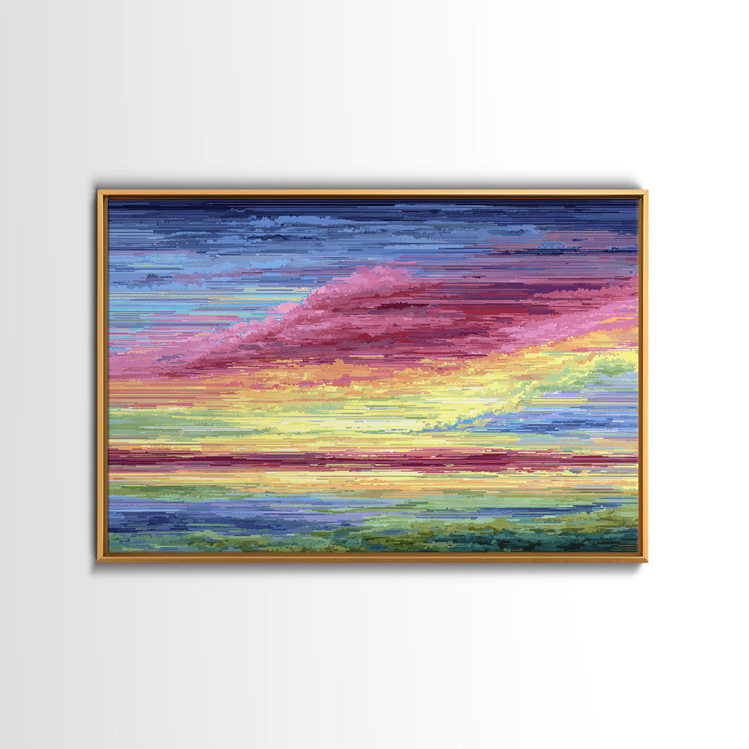 Vibrant Pink Yellow Sunset Clouds, Modern Wall Art, Bright Abstract Art Print, Colorful Living Room Decor Canvas Print Poster