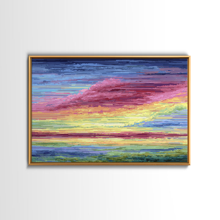 Vibrant Pink Yellow Sunset Clouds, Modern Wall Art, Bright Abstract Art Print, Colorful Living Room Decor Canvas Print Poster