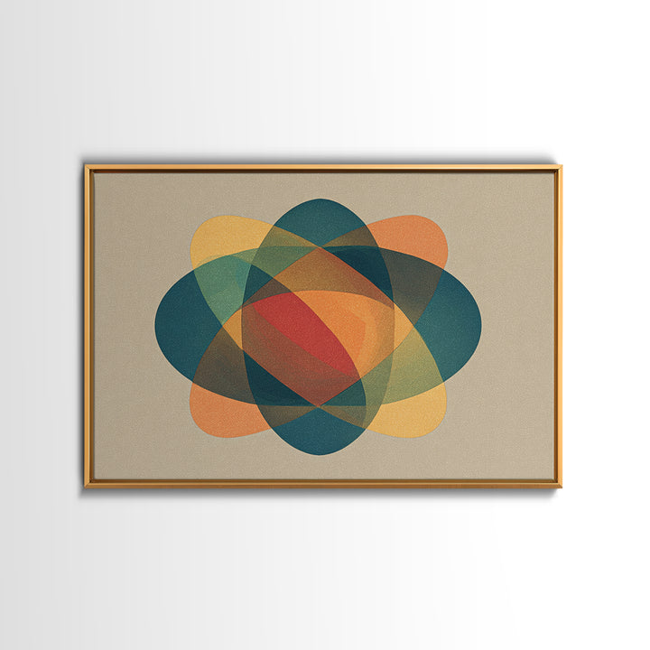Translucent Atomic Orbit Abstract, Midcentury Modern Wall Art, Geometric Shapes Poster, Retro MCM Home Decor Canvas Print