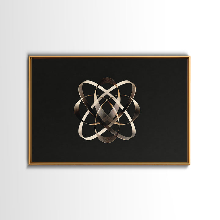 Gold Metallic Atomic Orbit On Black, Modern Wall Art, Geometric Abstract Poster, Luxe Contemporary Decor Canvas Print Gift