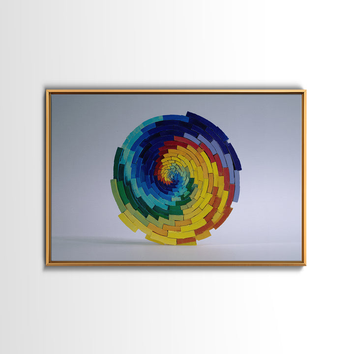 Rainbow Spiral Modern Sculpture Canvas Print, Midcentury Modern Geometric Wall Art, Colorful MCM Statement Piece Decor Gift