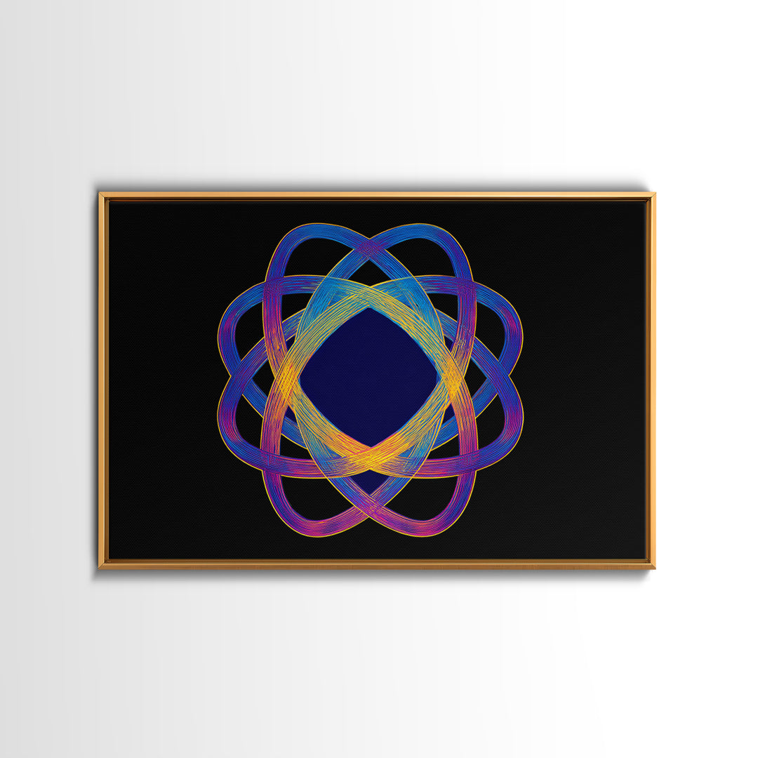Neon Atomic Spirograph Abstract Wall Art, Midcentury Modern Art Print, Geometric Op Art, Retro Black Decor, Statement Piece