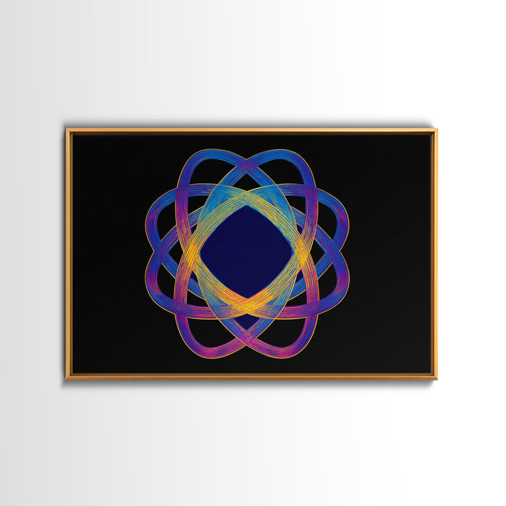 Neon Atomic Spirograph Abstract Wall Art, Midcentury Modern Art Print, Geometric Op Art, Retro Black Decor, Statement Piece