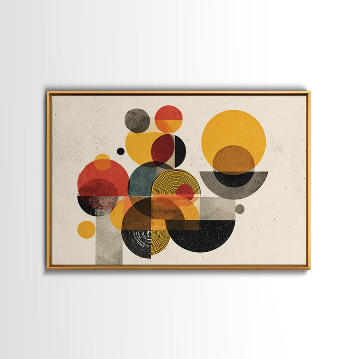 Warm Bauhaus Circles Canvas Print, Midcentury Modern Wall Art, Geometric Abstract Art, Retro Orange Black Home Decor Print Gift