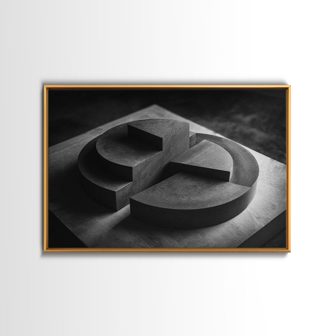 Black And White Concrete Circle Sculpture Canvas Print, Modern Abstract Art, Minimalist Wall Art, Masculine Office Wall Decor