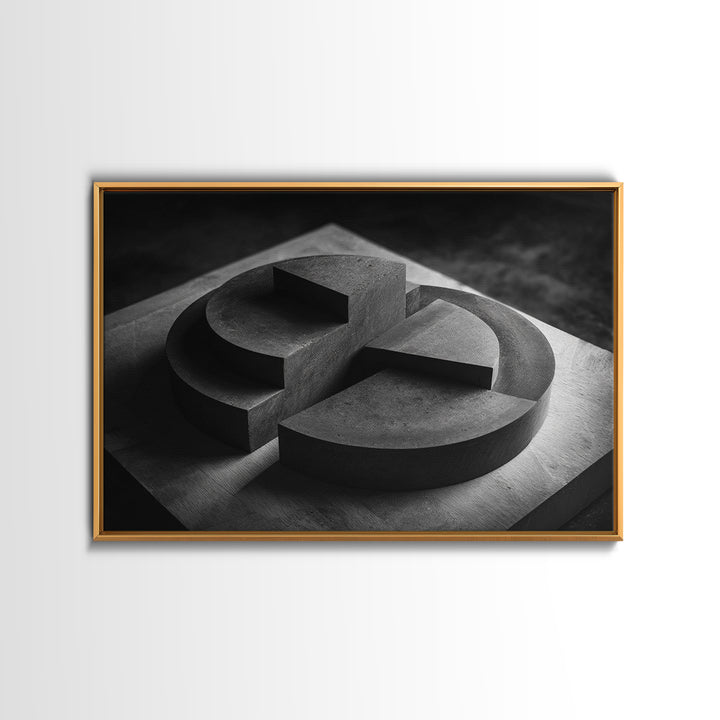 Black And White Concrete Circle Sculpture Canvas Print, Modern Abstract Art, Minimalist Wall Art, Masculine Office Wall Decor