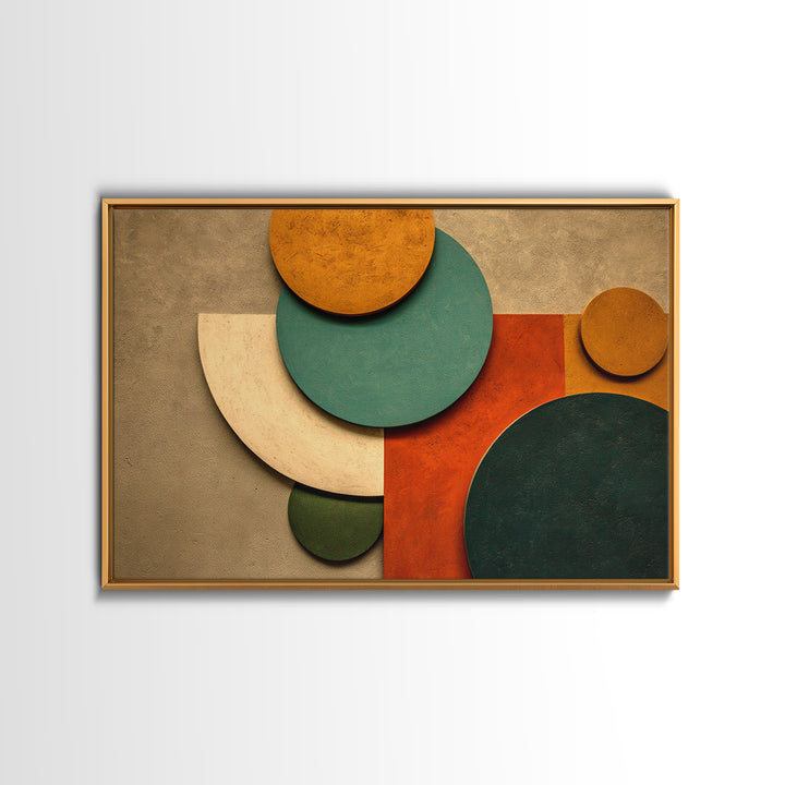 Earth Tone Circles And Rectangles Canvas Print, Midcentury Modern Abstract Art, Geometric Wall Art, Warm Boho Home Decor