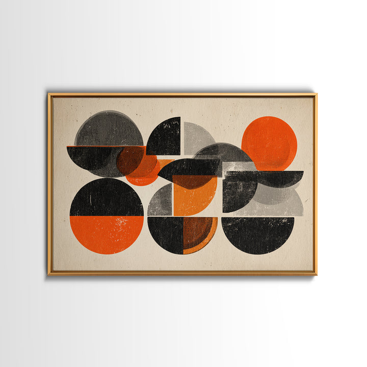Orange Black Gray Circle Collage Wall Art, Midcentury Modern Art Print, Retro Geometric Poster, Bold MCM Living Room Wall Decor