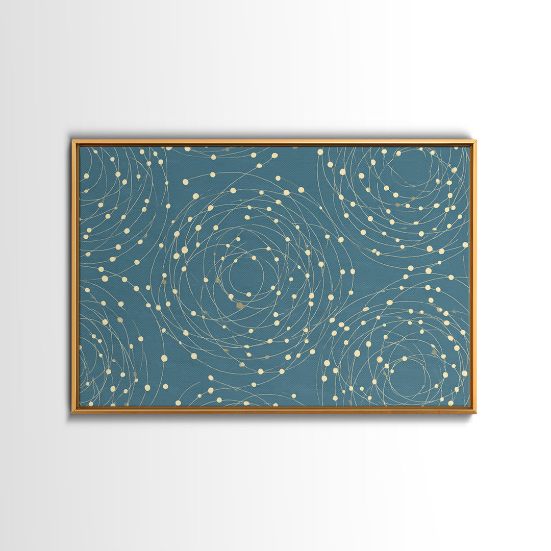 Teal Spiral Orbit Abstract Wall Art, Midcentury Modern Geometric Print, Atomic Pattern, Blue Minimalist Decor For Office