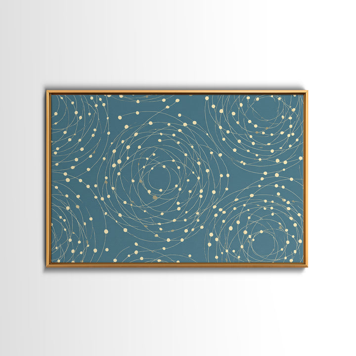 Teal Spiral Orbit Abstract Wall Art, Midcentury Modern Geometric Print, Atomic Pattern, Blue Minimalist Decor For Office