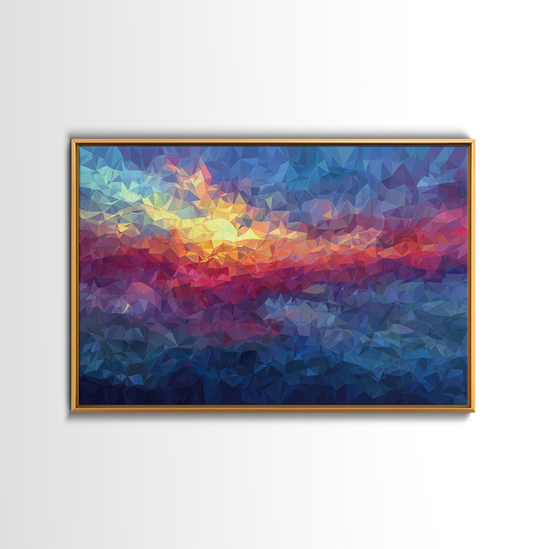 Low Poly Sunset Mountain Lake Wall Art, Colorful Geometric Art Print, Modern Home Decor, Living Room Framed Canvas Print