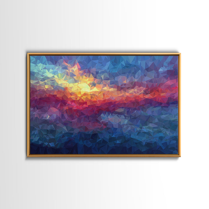 Low Poly Sunset Mountain Lake Wall Art, Colorful Geometric Art Print, Modern Home Decor, Living Room Framed Canvas Print