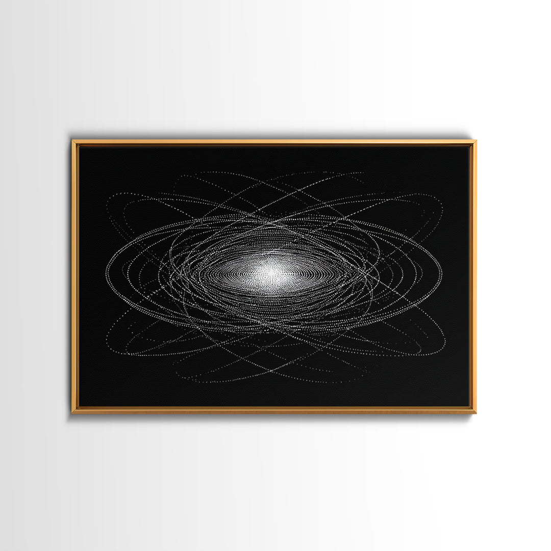 White Dotted Orbital Galaxy Wall Art, Cosmic Abstract Art Print, Modern Space Poster, Sci Fi Wall Decor, Black Minimalist Decor