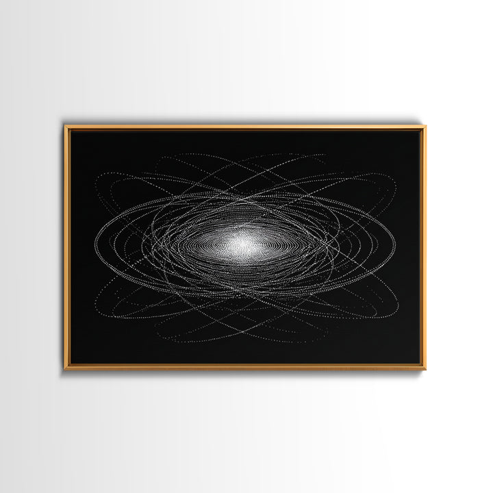 White Dotted Orbital Galaxy Wall Art, Cosmic Abstract Art Print, Modern Space Poster, Sci Fi Wall Decor, Black Minimalist Decor