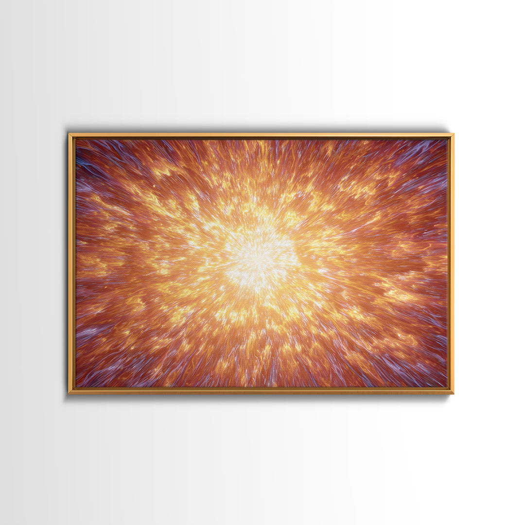 Fiery Cosmic Explosion Canvas Print, Bright Abstract Art, Orange Starburst Wall Art, Modern Space Poster, Statement Home Decor