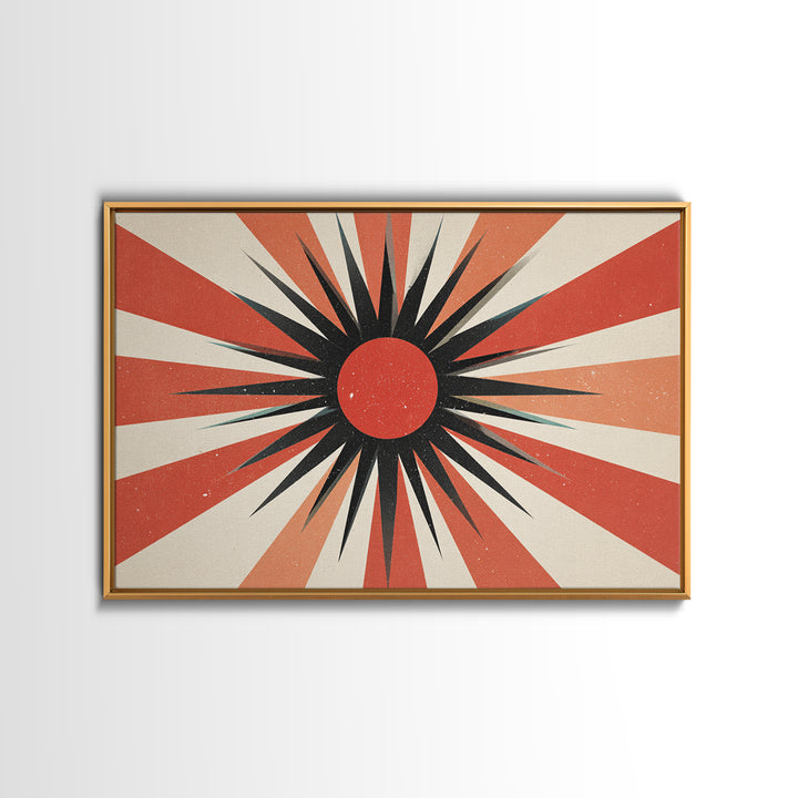 Red Black Retro Sunburst Wall Art, Midcentury Atomic Art Print, Orange Cream Geometric Poster, 60s Modern Living Room Wall Decor