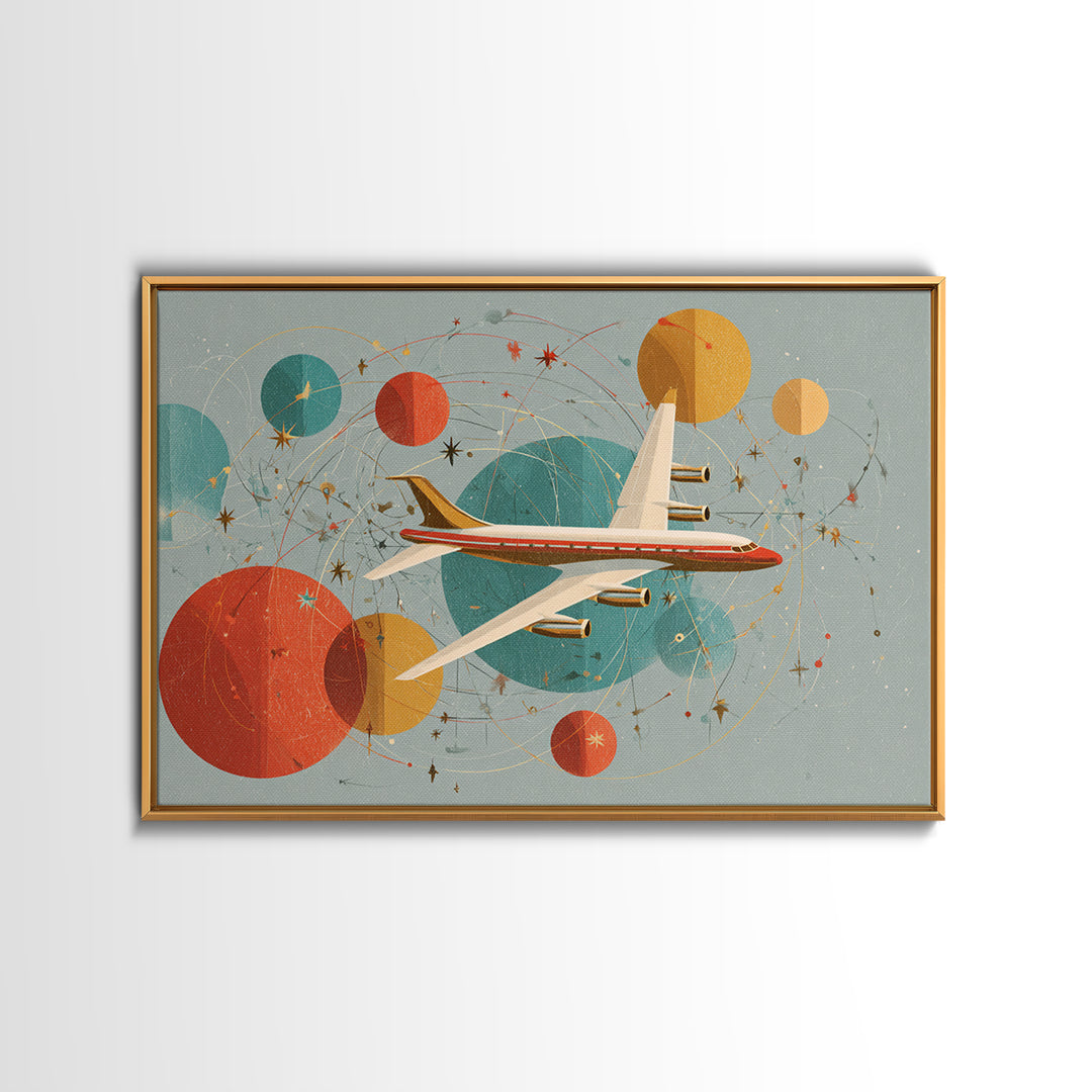 Retro Jet Age Airplane Orbit Abstract Wall Art, Midcentury Modern Art Print, Atomic Aviation Poster, MCM Living Room Decor