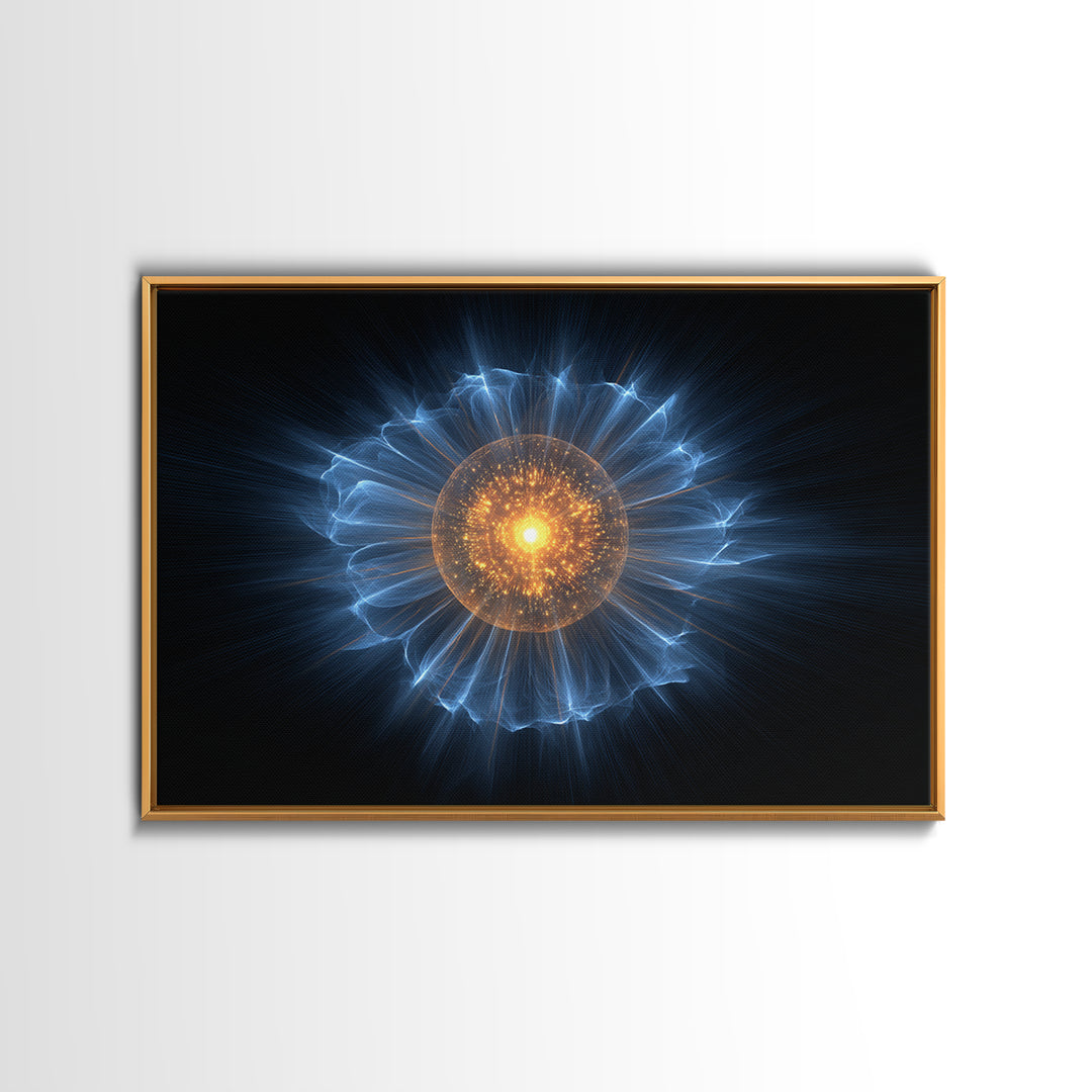 Blue Electric Plasma Orb Wall Art, Cosmic Abstract Art Print, Modern Space Poster, Orange Energy Decor, Sci Fi Office Decor