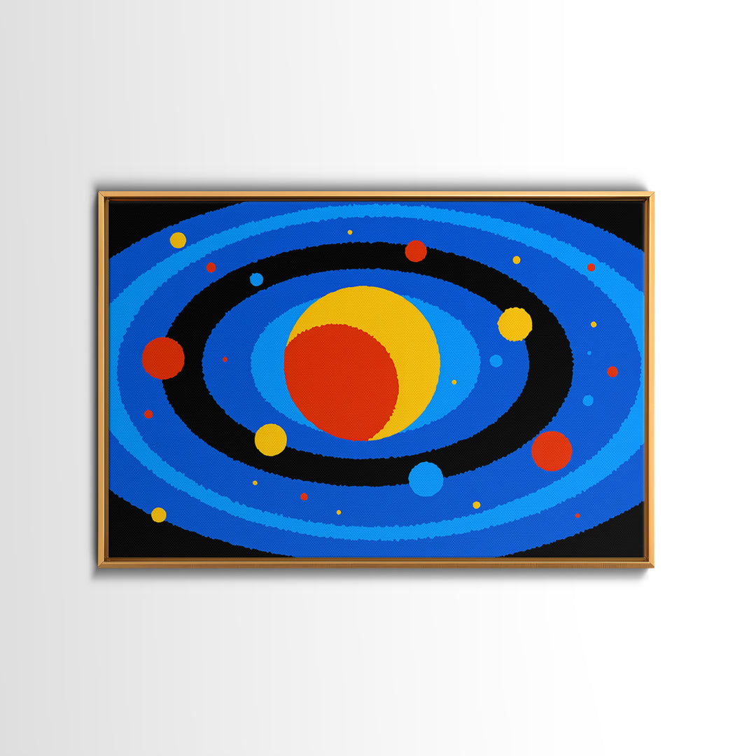 Blue Solar System Planets Wall Art, Midcentury Modern Art Print, Retro Space Poster, Colorful Kids Room Galaxy Decor Gift