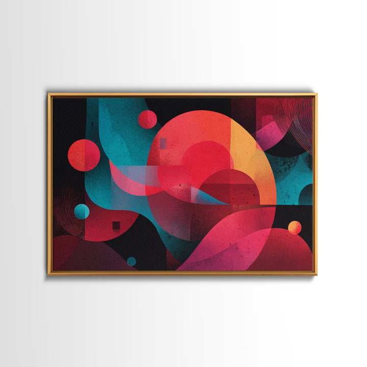 Red Teal Abstract Circles Wall Art, Midcentury Modern Abstract Art, Geometric Canvas Print, Bold MCM Living Room Decor Gift