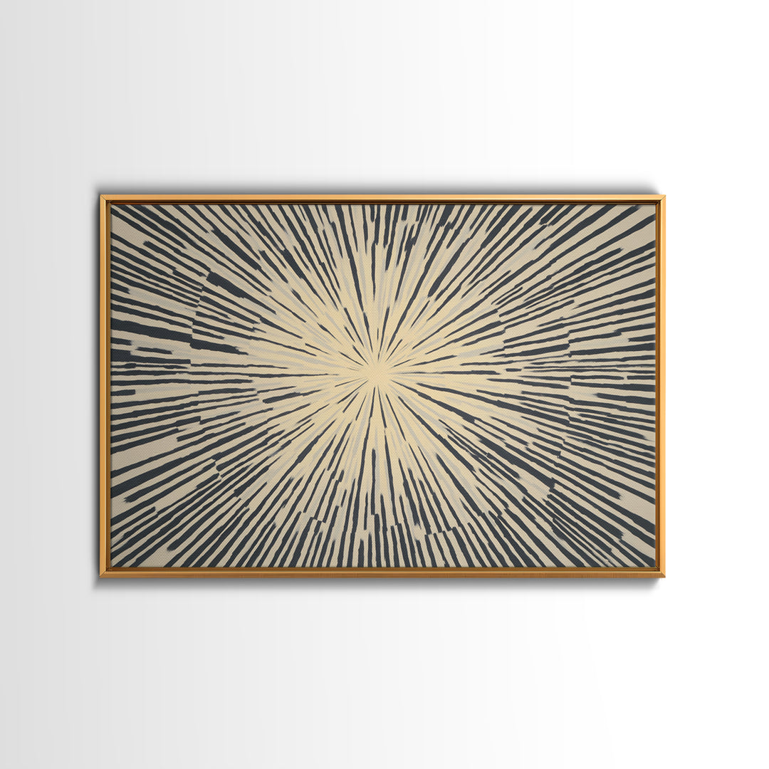 Cream Black Radial Burst Canvas Print, Midcentury Modern Wall Art, Retro Geometric Poster, Neutral MCM Home Office Decor