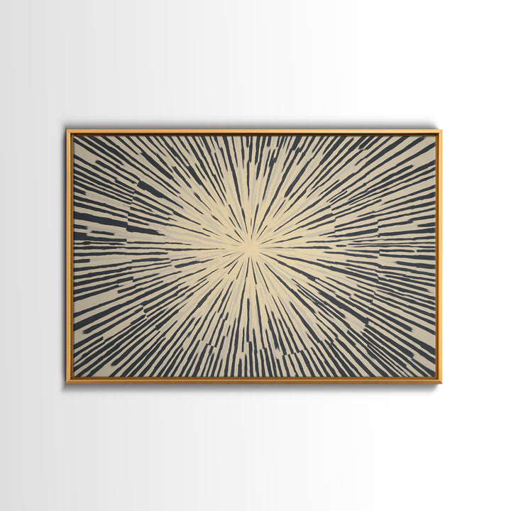 Cream Black Radial Burst Canvas Print, Midcentury Modern Wall Art, Retro Geometric Poster, Neutral MCM Home Office Decor
