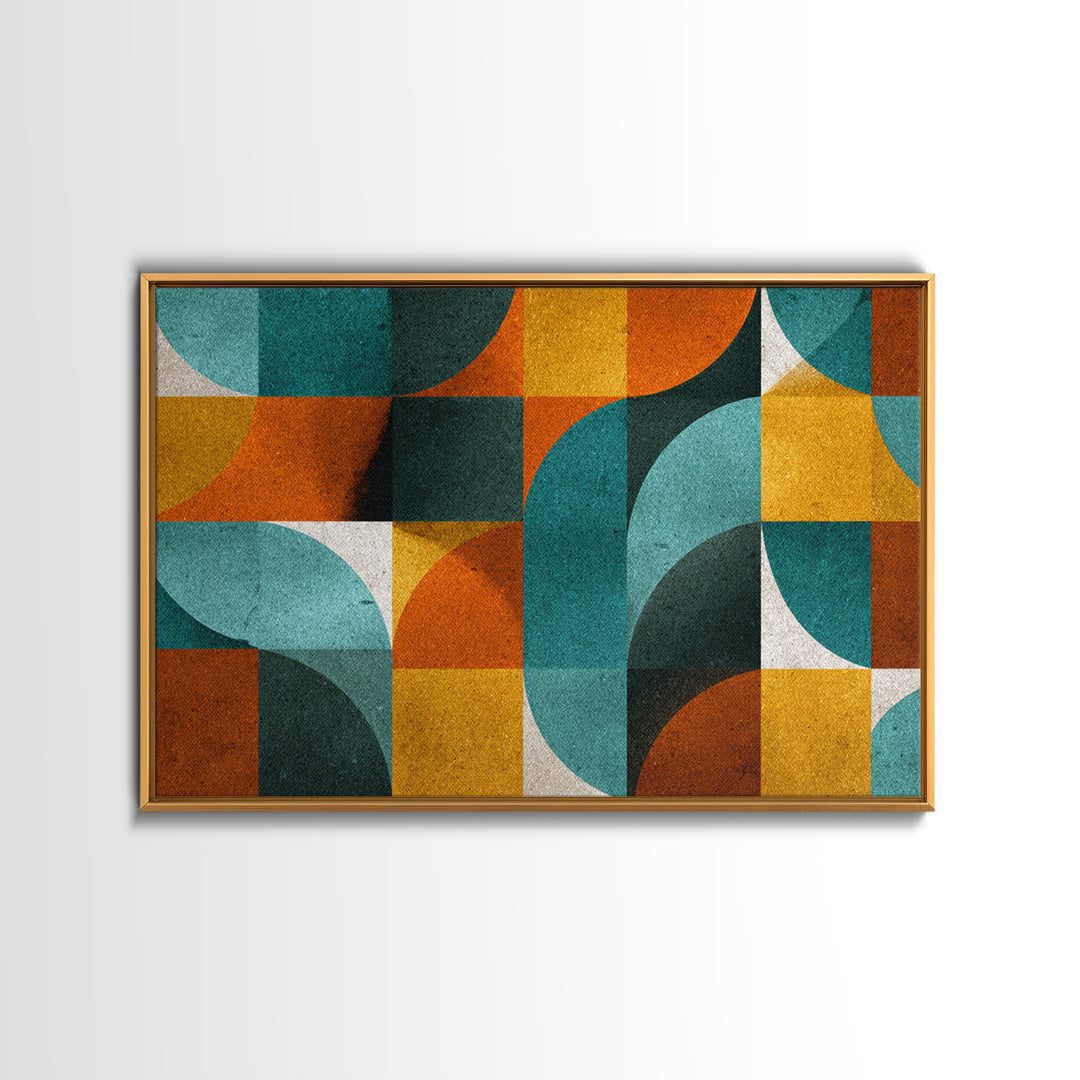 Teal Orange Mustard Geometric Arches Wall Art, Midcentury Modern Art Print, Retro MCM Decor, Abstract Living Room Poster