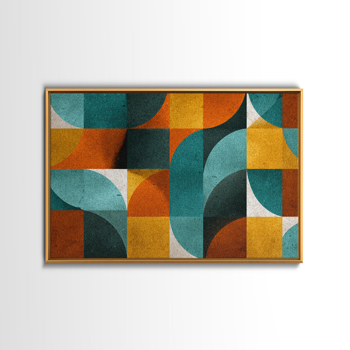Teal Orange Mustard Geometric Arches Wall Art, Midcentury Modern Art Print, Retro MCM Decor, Abstract Living Room Poster