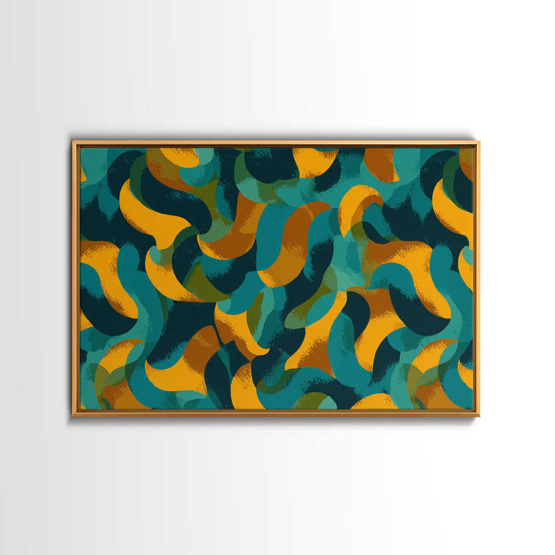 Teal Gold Navy Brushstroke Canvas Print, Midcentury Abstract Art, Modern Retro Wall Decor, Colorful MCM Home Office Poster