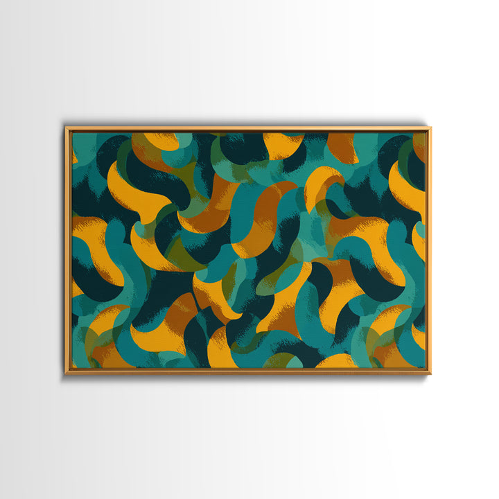 Teal Gold Navy Brushstroke Canvas Print, Midcentury Abstract Art, Modern Retro Wall Decor, Colorful MCM Home Office Poster