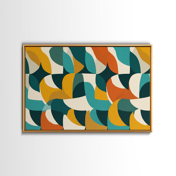 Cream Teal Orange Curved Geometry Wall Art, Midcentury Modern Print, Retro Abstract Decor, Bauhaus Inspired Living Room Poster