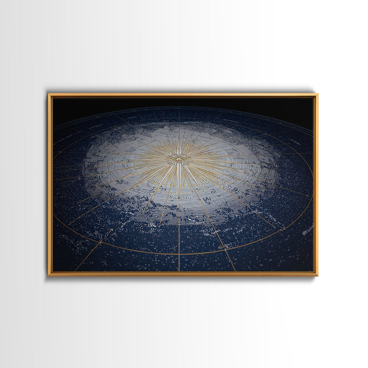 Blue Gold Radiant Star Map Canvas Print, Celestial Compass Wall Art, Modern Cosmic Decor, Astronomy Living Room Poster Gift