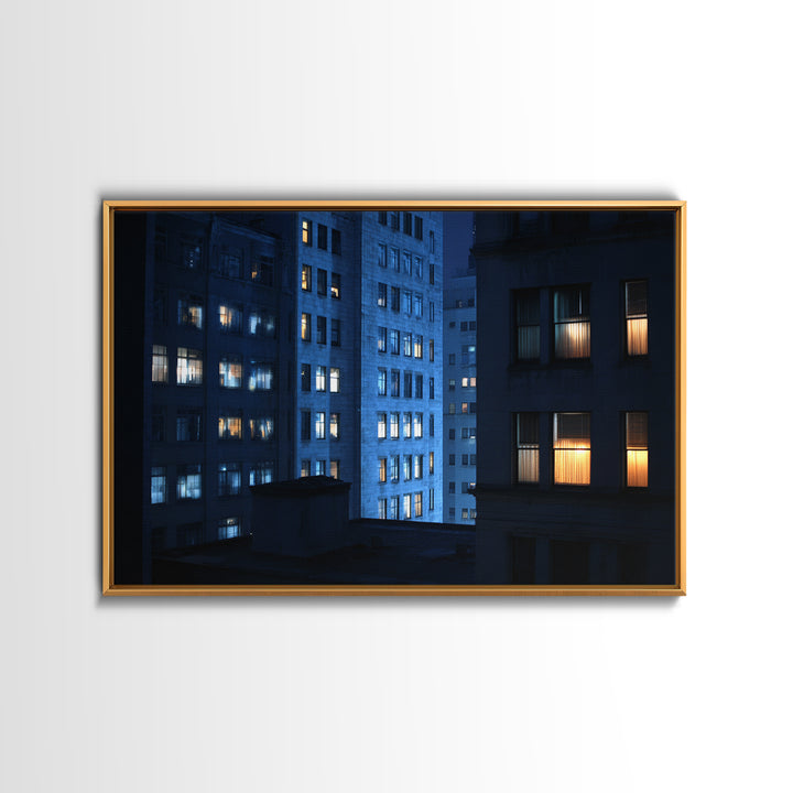Blue City Apartment Windows Wall Art, Urban Night Photography Print, Modern Wall Decor, Bedroom Art, Home Office Decor, Blue Art