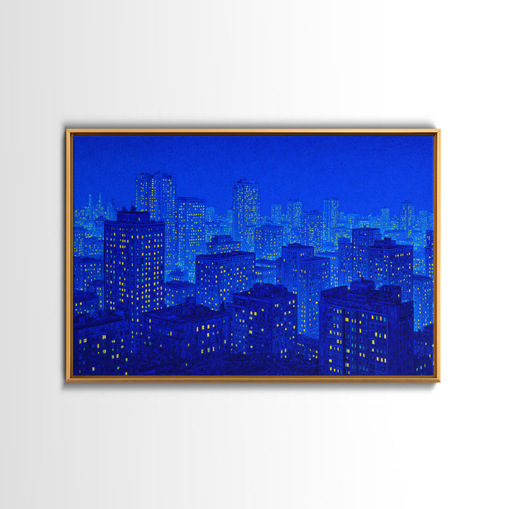 Electric Blue Cityscape Wall Art, Urban Skyline Canvas Print, Modern Art Poster, Living Room Decor, Home Office Art, Blue Art