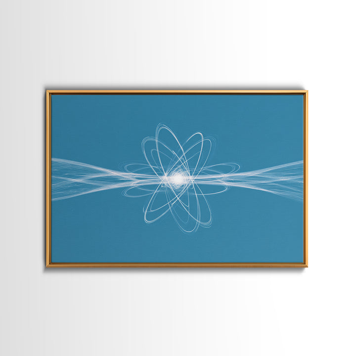 White Atom Energy Lines Canvas Print, Blue Scientific Abstract Art, Modern Wall Decor, Office Decor, Minimalist Art Print