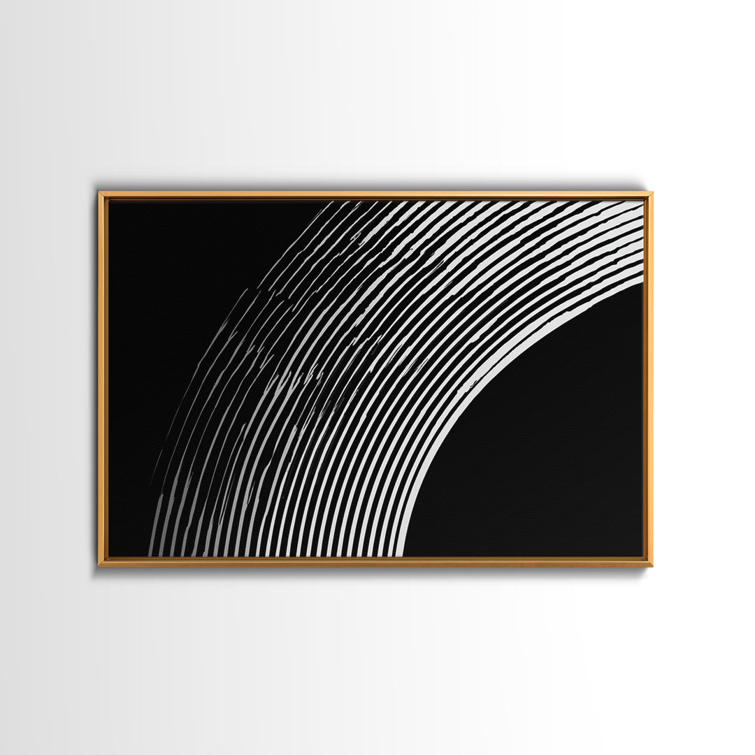 Black And White Concentric Arc Lines Wall Art, Minimalist Abstract Print, Modern Geometric Decor, Office Wall Decor, MCM Home Decor