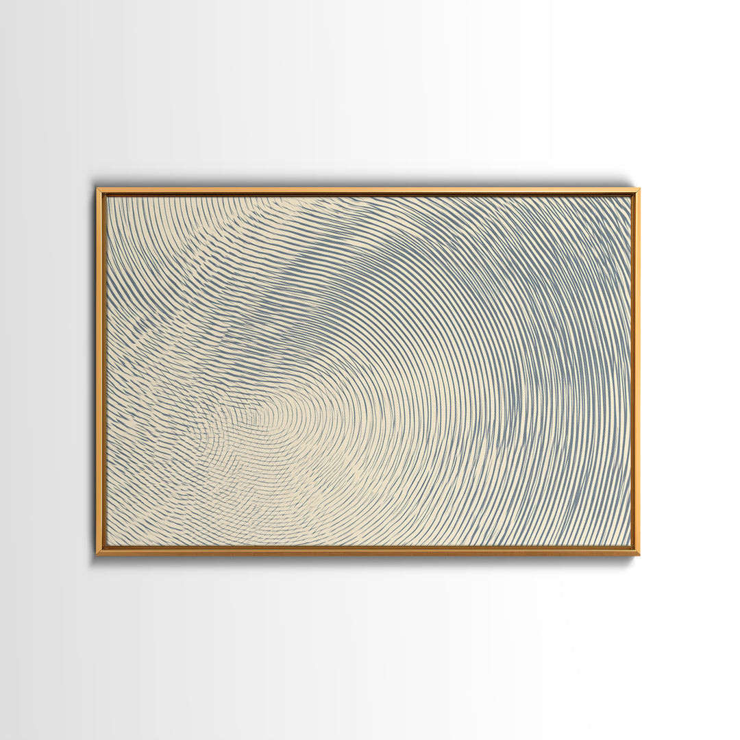 Ivory Blue Fingerprint Spiral Lines Canvas Print, Minimalist Abstract Art, Modern Geometric Wall Decor, Neutral Office Art