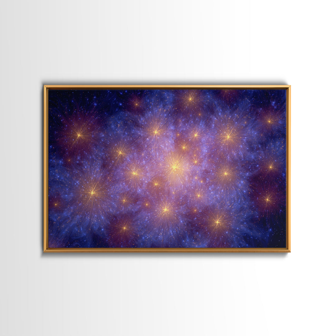 Blue Purple Galaxy Starfield Framed Canvas Print, Cosmic Abstract Wall Art, Modern Home Decor, Bedroom Art, Digital Art, Print