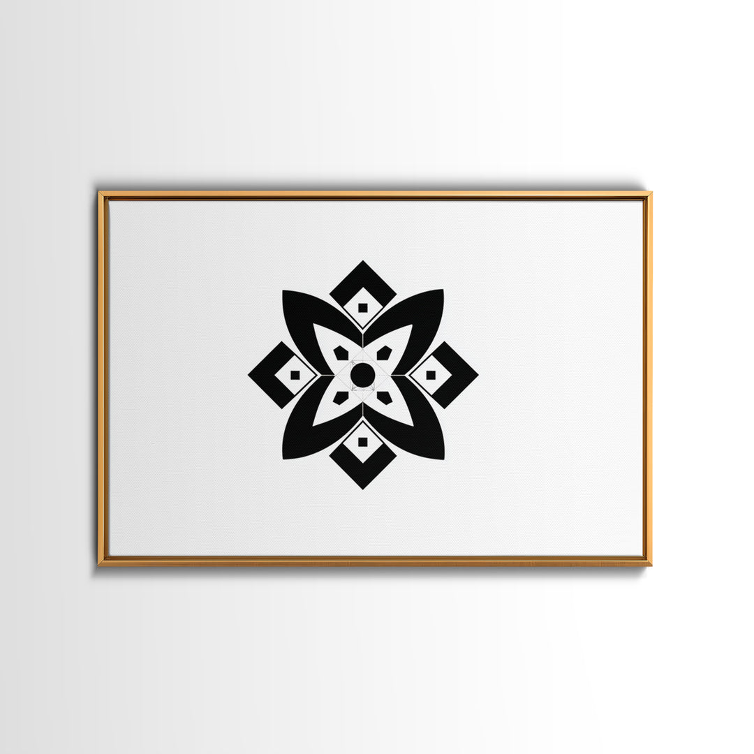 Black And White Geometric Flower Wall Art, Minimalist Art Print, Midcentury Modern Abstract Poster, Symmetrical Decor, Office Decor