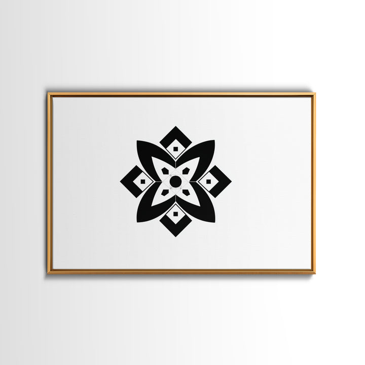 Black And White Geometric Flower Wall Art, Minimalist Art Print, Midcentury Modern Abstract Poster, Symmetrical Decor, Office Decor