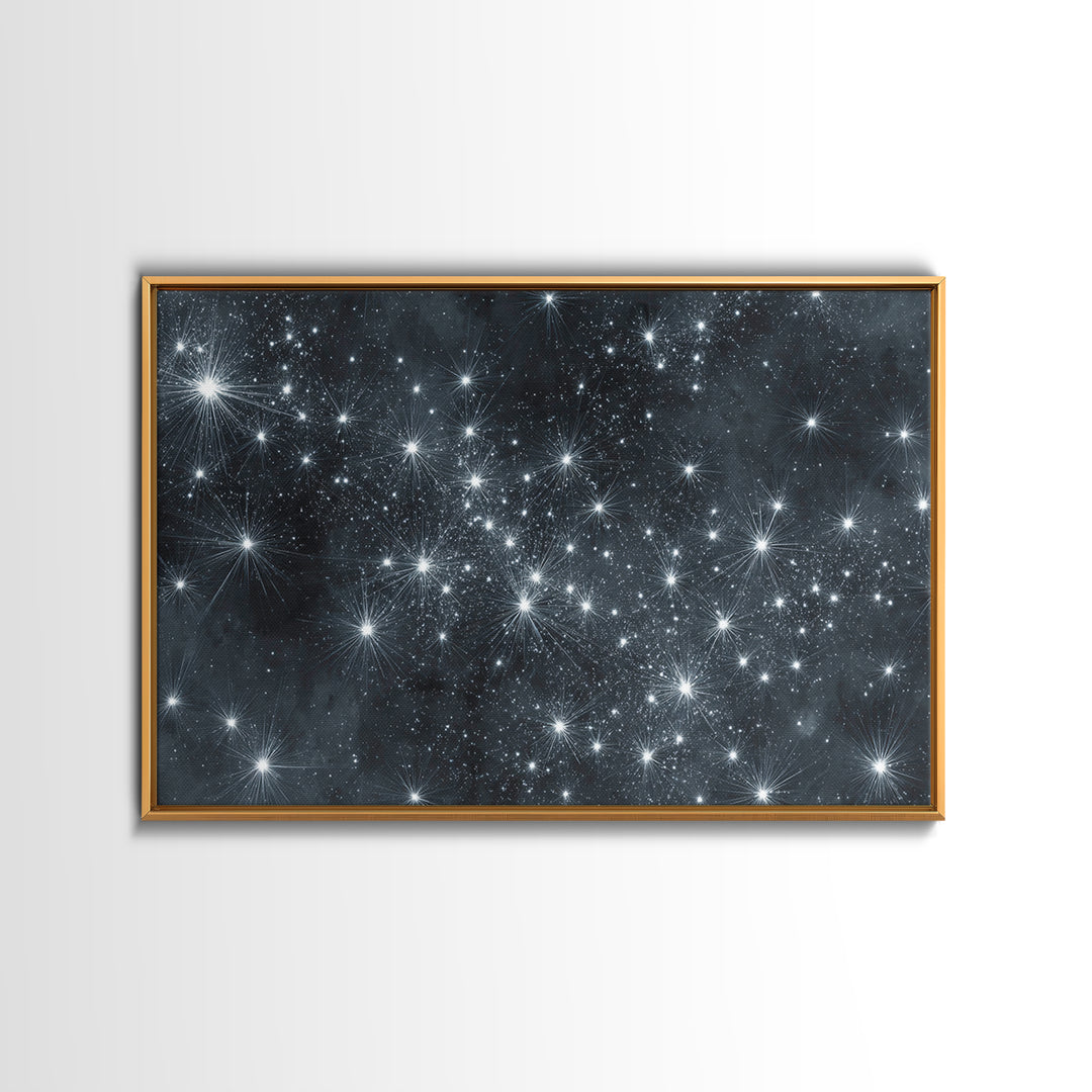 Monochrome Silver Starry Night Wall Art, Black White Space Abstract Art Print, Modern Wall Decor, Moody Bedroom Art Poster