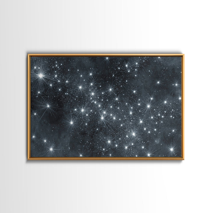 Monochrome Silver Starry Night Wall Art, Black White Space Abstract Art Print, Modern Wall Decor, Moody Bedroom Art Poster