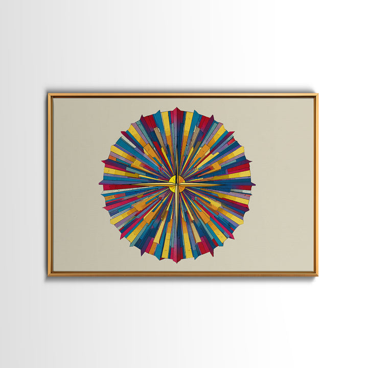 Colorful Radial Circle Burst Canvas Print, Midcentury Modern Abstract Art, Geometric Wall Art, Retro MCM Home Decor Poster