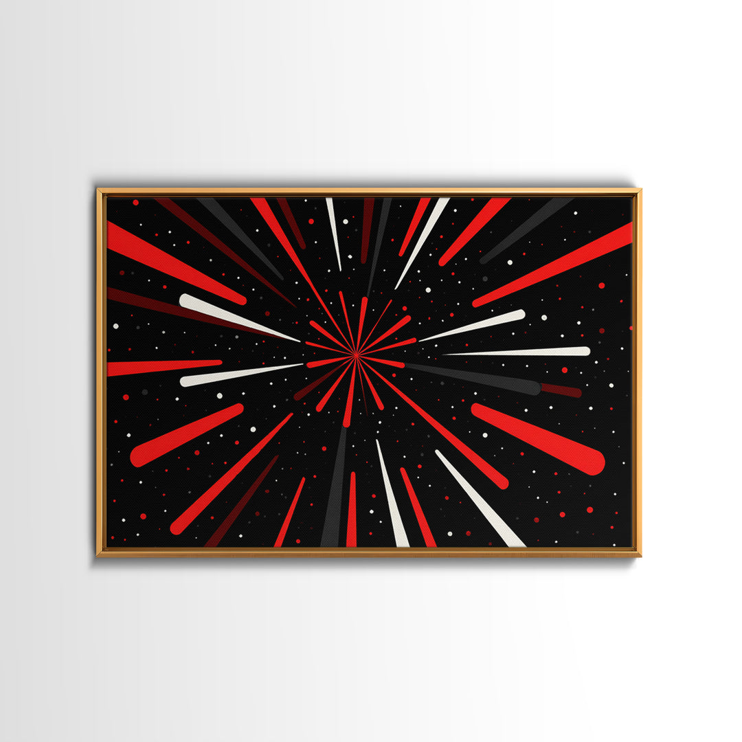 Red Warp Speed Starburst Canvas Print, Sci Fi Wall Art, Retro Wall Decor, Modern Abstract Art, Black Space Poster Gift For Him