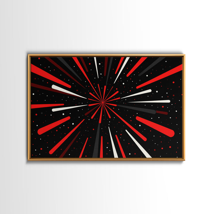 Red Warp Speed Starburst Canvas Print, Sci Fi Wall Art, Retro Wall Decor, Modern Abstract Art, Black Space Poster Gift For Him