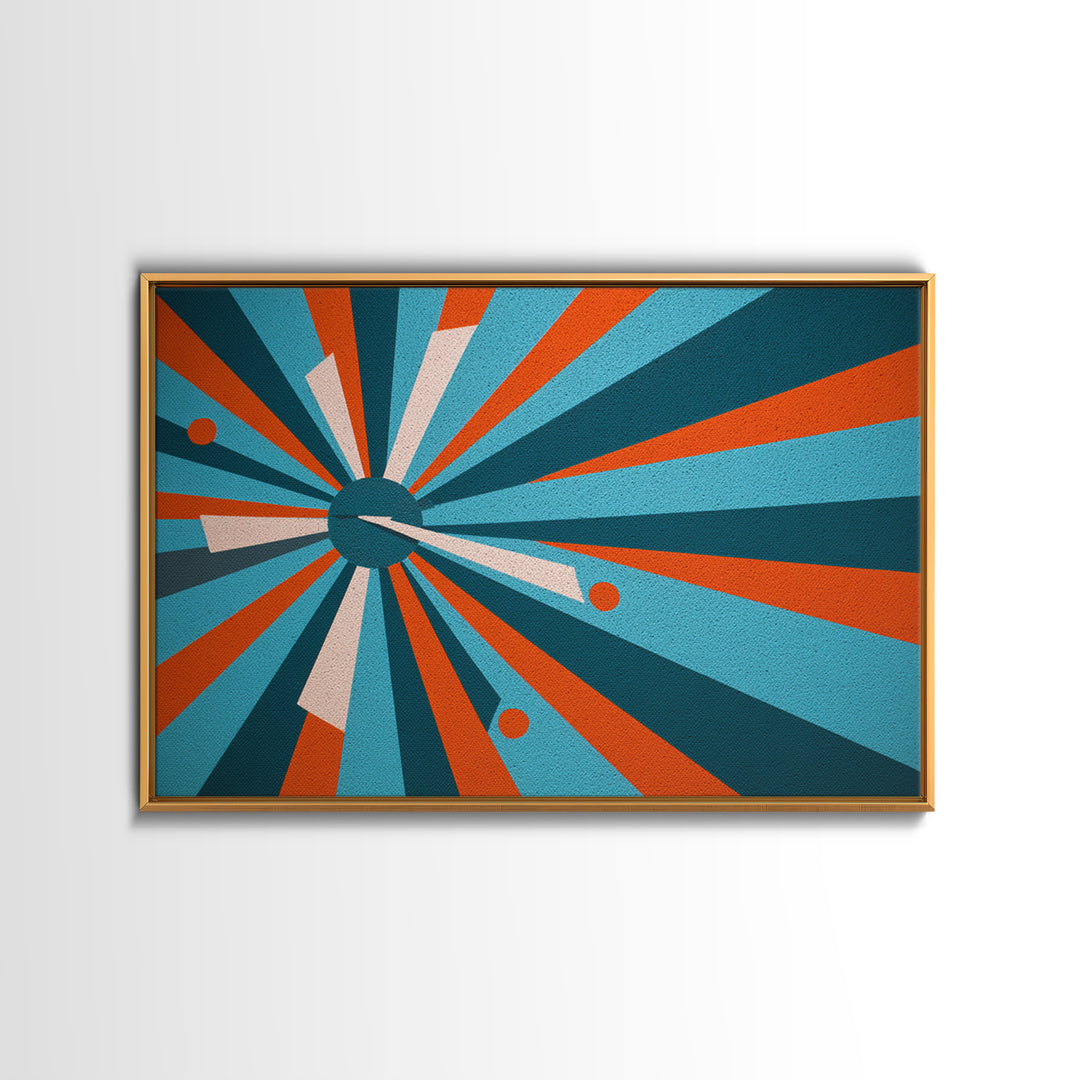 Teal Orange Atomic Burst Wall Art, Midcentury Modern Decor, Geometric Canvas Print, Retro Abstract Poster, MCM Home Decor Gift