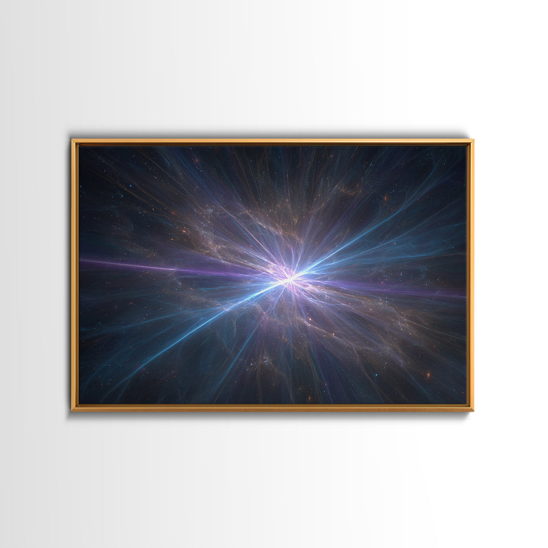 Luminous Nebula Light Burst Wall Art, Space Abstract Art, Framed Canvas Print, Modern Wall Art, Blue Cosmic Decor Poster Gift